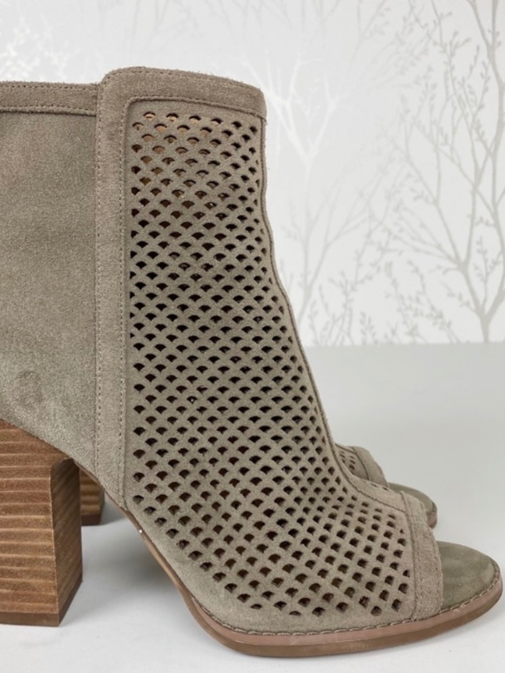 Lucky Brand Suede Booties Perforated Size 9 Block heel